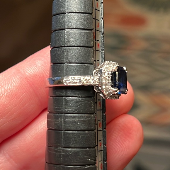 Vintage Asscher Cut blue sapphire with Halo sterling silver 925 ring - Picture 4 of 9